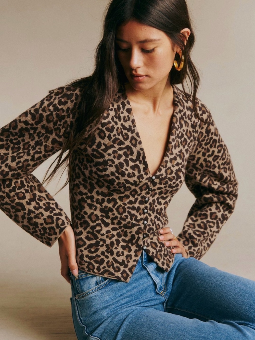 Sezane Anouck Cardigan Leopard Jacquard - Size S